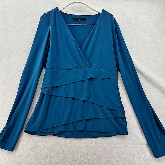 EUC White House Black Market WHBM Long Sleeve Wrap Blouse Teal size Medium - Picture 1 of 4